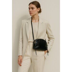 HOBO Black Leather Crossbody Bag Small Dome Shape Zip Top Adjustable Strap Vinta